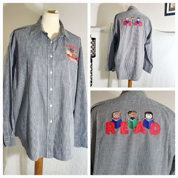 Las Olas VTG "Read" Checkered Shirt Size Large - Picture 1 of 12